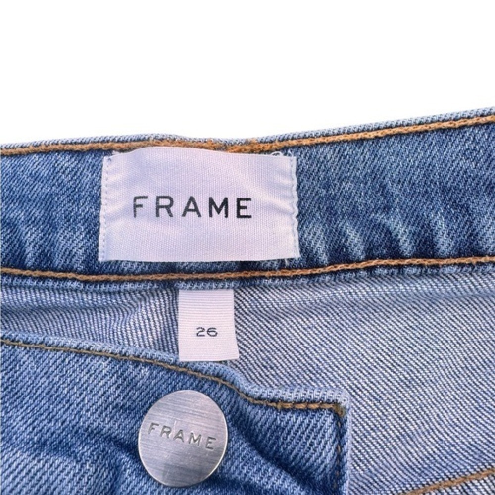 FRAME Le Sylvie Slim Straight Cropped Jeans Raw Hem Mid Rise Size 26 Blue EUC - Picture 8 of 16